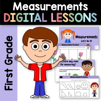 Preview of Measurements 1st Grade Interactive Google Slides Measuring | Math Skills Review