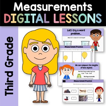 Preview of Measurements 3rd Grade Interactive Google Slides Measuring | Math Review