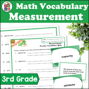 Preview of Measurements | 3rd Grade Math Vocabulary Study Guide Materials and Quizzes