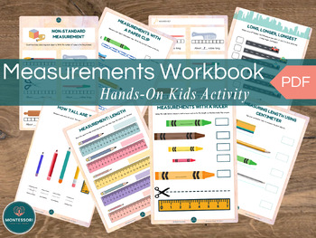 Preview of Measurements Math Preschool Printable Kids Activity 8-Page Hands-On Work Book