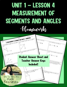 Preview of Measurements of Segments and Angles - Homework (Geometry)