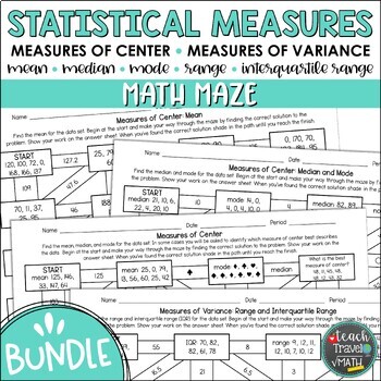 Preview of Statistical Measures Maze Bundle | Mean, Median, Mode, Range, IQR