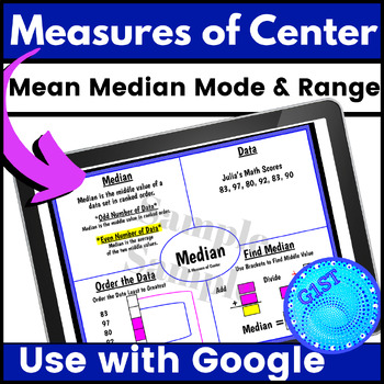 Preview of Measures of Center Mean Median Mode Range 6.SP.A.2 Digital with Google Slides