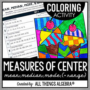Preview of Measures of Center (Mean, Median, Mode) & Range | Coloring Activity