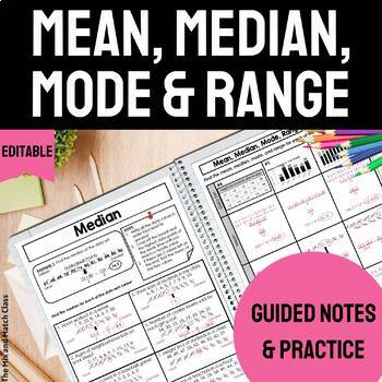 Preview of Mean, Median, Mode, Range Notes & Practice | Measures of Center Notes