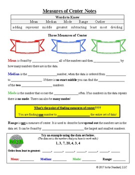 Preview of Measures of Center Notes