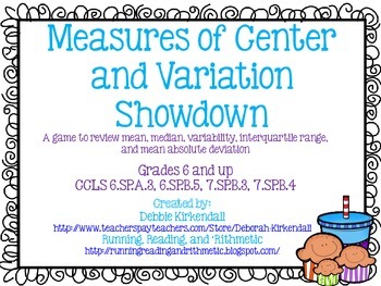 Preview of Measures of Center Showdown Game