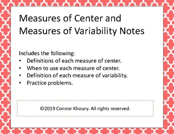 Preview of Measures of Center and Measures of Variability Notes