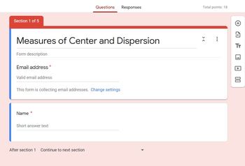 Preview of Measures of Center and Spread Editable Google Quiz