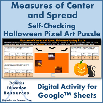 Preview of Measures of Center and Spread Halloween Pixel Art Puzzle (Common Core)