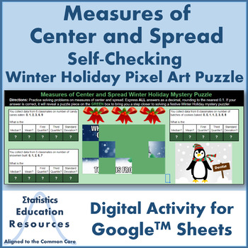 Preview of Measures of Center and Spread Winter Holiday Pixel Art Puzzle (Common Core)