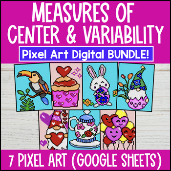 Preview of Measures of Center and Variability Digital Pixel Art BUNDLE | IQR, Mean, MAD