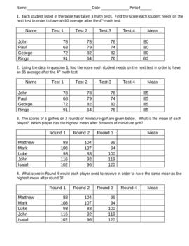 Preview of Measures of Central Tendencies - Find the Missing Mean problems