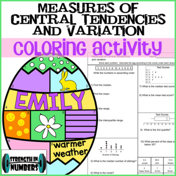 Preview of Measures of Central Tendencies & Variation Easter Egg Spring Coloring Activity