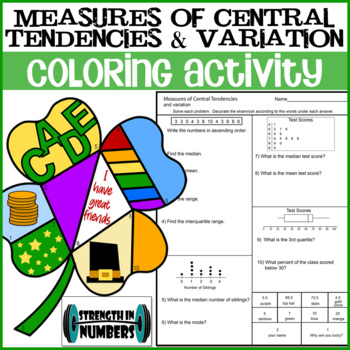 Preview of Measures of Central Tendencies & Variation St. Patrick's Day Coloring Activity