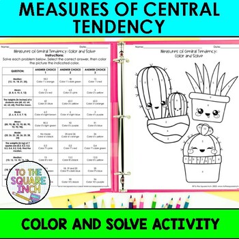 Preview of Measures of Central Tendency Color & Solve Activity | Color by Number
