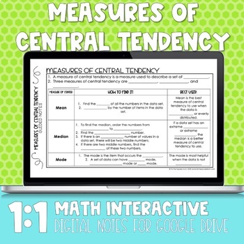 Preview of Measures of Central Tendency Digital Notes