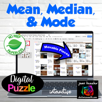 Preview of Measures of Central Tendency, Mean Median Mode Digital Puzzle