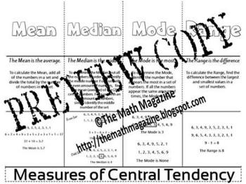 Preview of Measures of Central Tendency Mean Median Mode Foldable 6.SP.A.1,  7.SP.1, S-ID.2