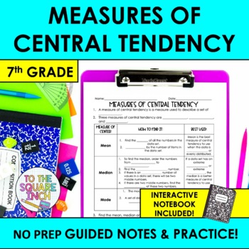 Preview of Measures of Central Tendency Notes & Practice | + Interactive Notebook Format