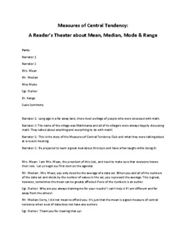 Preview of Measures of Central Tendency Readers Theater