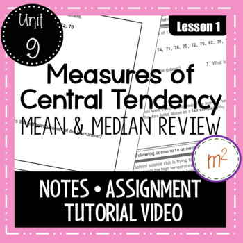 Preview of Measures of Central Tendency Review (Median and Mean Only) - Algebra 1
