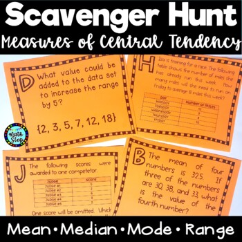 Preview of Measures of Central Tendency Scavenger Hunt (Mean Median Mode Range)