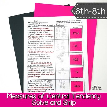 Preview of Measures of Central Tendency Word Problems | Solve and Snip® | TEKS 6.12c, 7.12b