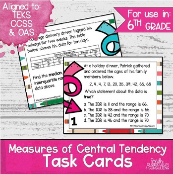 Preview of Measures of Central Tendency Task Cards | Mean, Median, Mode and IQR | TEKS 6.12