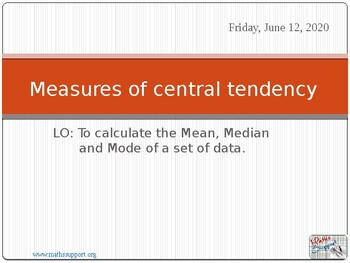 Preview of Measures of Central tendency: mean, median and mode