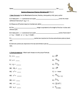 Preview of Measures of Position Worksheet #4