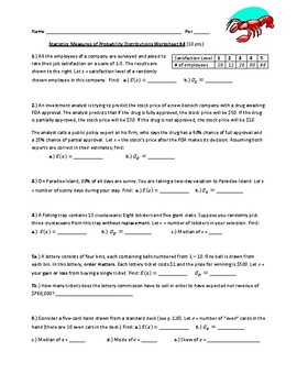Preview of Measures of Probability Distributions Worksheet #4