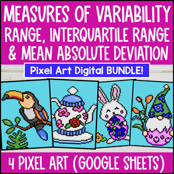 Preview of Measures of Variability Digital Pixel Art BUNDLE | Range, IQR, MAD