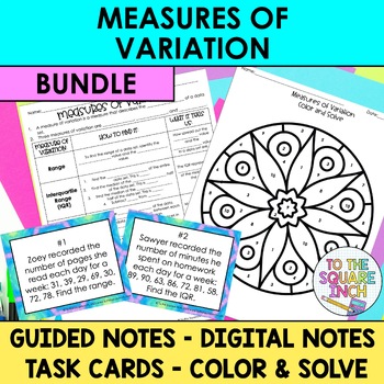 Preview of Measures of Variation Notes & Activities | Digital Notes | Task Cards | Coloring