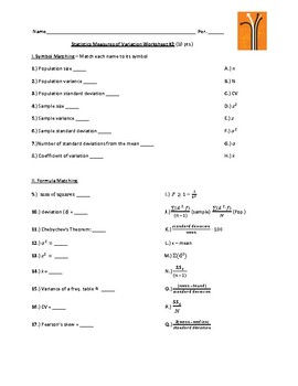 Preview of Measures of Variation Worksheet #2