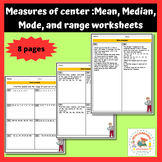 Measures of center:Mean,Median,Mode and range worksheets