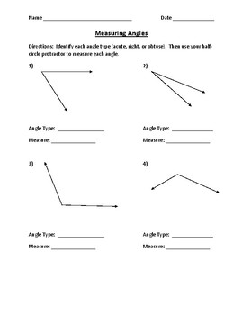 Measuring Angles with a Protractor Worksheet by live2teach123 | TpT