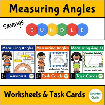 Preview of Measuring Angles Worksheets and Task Cards Bundle