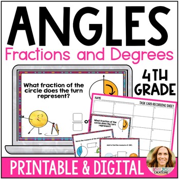 Preview of Measure Angles Google Slides, PowerPoint, and Task Cards - Fractions and Degrees