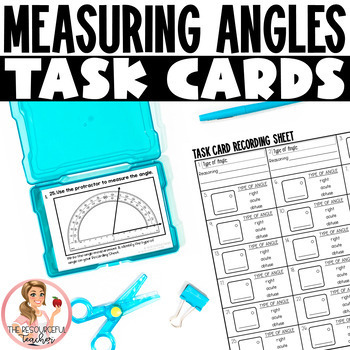 Preview of Measuring Angles and Identifying Angles Printable Task Cards | 4.MD.6
