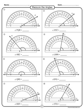 determining angle measurement with protractors worksheet
