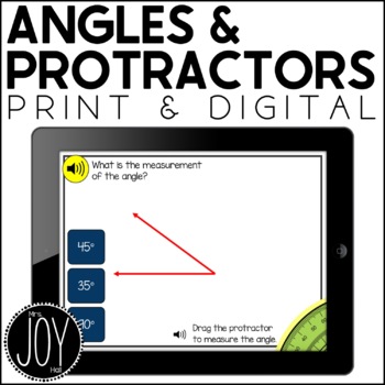 Preview of Measuring Angles with Protractors Printable Task Cards and Boom Digital