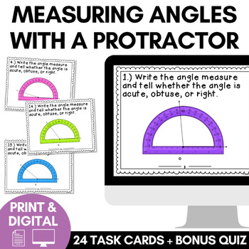 Preview of Measuring Angles with a Protractor Digital Task Cards