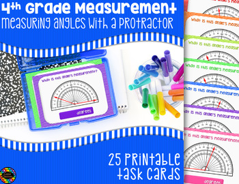 Preview of Measuring Angles with a Protractor Task Cards