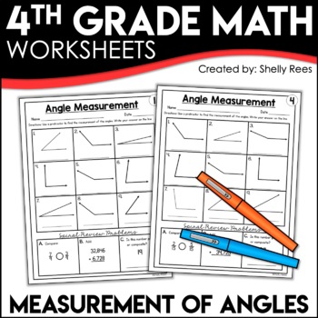 Preview of Measuring Angles with a Protractor Worksheets 4th Grade