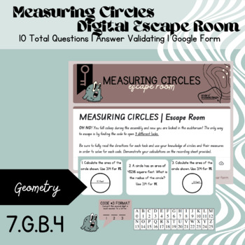 Preview of Measuring Circles [Parts of Circle, Area & Circumference] | Digital Escape Room