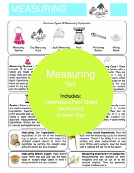 Preview of Measuring Content Sheet, Worksheet And Answer Key