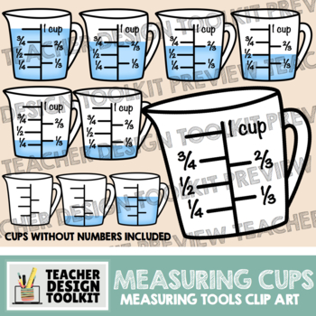 Measuring Cups Clip Art: 1/3 and 1/4 Increments (Combo) • Math ...