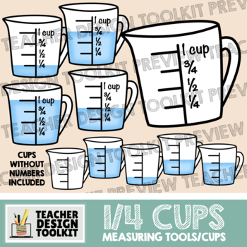 Measuring Cups Clip Art: 1/4 Increments • Math & Science Tools | TpT