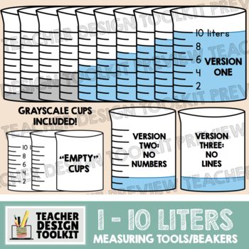Measuring Cups Clip Art: 1/3 and 1/4 Increments + Combo • Math & Science  Tools